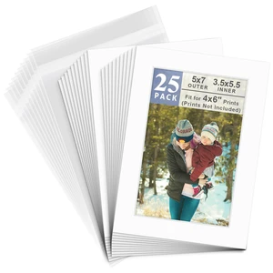 25 Pack White 5x7 Picture Mat for 4x6 Photo+Backers+Bags Acid-Free Pre-Cut Mat 3.5x5.5 Opening White Core Bevel Cut For Photo Art Poster or Print Display Mats Mattes 25 Pack White 5x7 Picture Mat for 4x6 Photo+Backers+Bags Acid-Free Pre-Cut Mat 3.5x5.5 Opening White Core Bevel Cut For Photo Art Poster or Print Display Mats Mattes