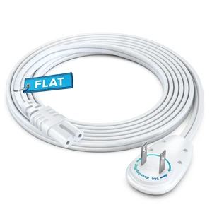 TV Power Cord 6 Ft, 2-Prong IEC C7, White, 360 Rotating Flat Plug, UL Works with gaming consoles, speakers, printers, and all IEC C7-compatible electronics TV Power Cord 6 Ft, 2-Prong IEC C7, White, 360 Rotating Flat Plug, UL Works with gaming consoles, speakers, printers, and all IEC C7-compatible electronics