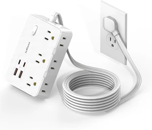 Power Strip Surge Protector, 5 Ft Cord Ultra Thin Flat Extension Cord-6 AC Outlets 4 USB Ports (2 USB C), Travel Power Strip, Desk Charging Station for Home Office, White Power Strip Surge Protector, 5 Ft Cord Ultra Thin Flat Extension Cord-6 AC Outlets 4 USB Ports (2 USB C), Travel Power Strip, Desk Charging Station for Home Office, White
