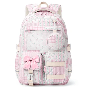 Quilted Backpack for Girls with Mesh Display Pocket Cute Kawaii Floral School Bookbag for Pins, Badges, Plushies, Teen Girls Daily Trave 17.5 (Pink Floral Patchwork, M) Quilted Backpack for Girls with Mesh Display Pocket Cute Kawaii Floral School Bookbag for Pins, Badges, Plushies, Teen Girls Daily Trave 17.5 (Pink Floral Patchwork, M)