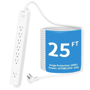 Extension Cord 25 ft, Long Surge Protector, 15A Heavy Duty Extension Cord, Wall Mount, 7 Outlets Power Strip Flat Plug for Kitchen Home Office Workbench, White, 1080 J Extension Cord 25 ft, Long Surge Protector, 15A Heavy Duty Extension Cord, Wall Mount, 7 Outlets Power Strip Flat Plug for Kitchen Home Office Workbench, White, 1080 J