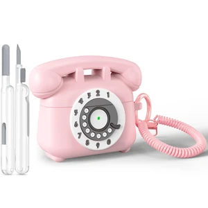 for AirPods Pro 2nd/1st Generation Case Cover with Cleaner Kit & Lanyard, Cute Funny Telephone Design Silicone Protective Case for AirPods Pro 2 - Pink for AirPods Pro 2nd/1st Generation Case Cover with Cleaner Kit & Lanyard, Cute Funny Telephone Design Silicone Protective Case for AirPods Pro 2 - Pink
