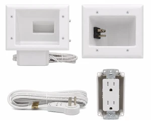 DataComm Electronics Recessed Pro-Power Kit, in-Wall Cable Management Cord Hider for Power & Low-Voltage Cables for Wall-Mounted TV, Includes Straight Blade Inlet & Romex Wire, 1 Receptacle DataComm Electronics Recessed Pro-Power Kit, in-Wall Cable Management Cord Hider for Power & Low-Voltage Cables for Wall-Mounted TV, Includes Straight Blade Inlet & Romex Wire, 1 Receptacle