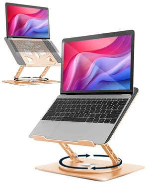 360° Rotating Laptop Stand for Desk Adjustable, Foldable, Portable Aluminum Ergonomic Riser Compatible with MacBook, Dell, HP & All Laptops 10-16 inch Gold 360° Rotating Laptop Stand for Desk Adjustable, Foldable, Portable Aluminum Ergonomic Riser Compatible with MacBook, Dell, HP & All Laptops 10-16 inch Gold
