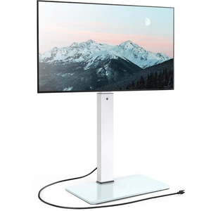 Floor TV Stand for 32-75 Inch TVs with Power Outlets, White Tall TV Stand for Bedroom Living Room with Tempered Glass Base, Floor TV Mount Holds up to 88lb, Fit for Max VESA 600x400mm Floor TV Stand for 32-75 Inch TVs with Power Outlets, White Tall TV Stand for Bedroom Living Room with Tempered Glass Base, Floor TV Mount Holds up to 88lb, Fit for Max VESA 600x400mm