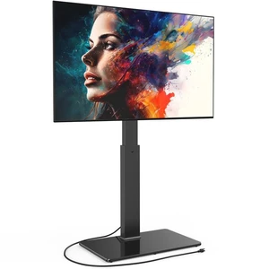 Floor TV Stand for 32-75 Inch TVs with Power Outlets, Black Tall TV Stand for Bedroom Living Room with Tempered Glass Base, Floor TV Mount Holds up to 88lb, Fit for Max VESA 600x400mm Floor TV Stand for 32-75 Inch TVs with Power Outlets, Black Tall TV Stand for Bedroom Living Room with Tempered Glass Base, Floor TV Mount Holds up to 88lb, Fit for Max VESA 600x400mm
