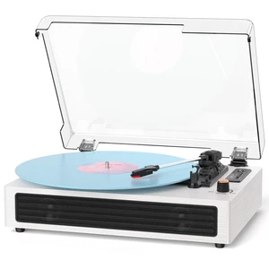 Bluetooth Turntable Vinyl Record Player, Retro 3-Speed Record Player with Built-in Speakers,USB Recording, AUX in Auto Stop, Belt-Drive LP Player White Bluetooth Turntable Vinyl Record Player, Retro 3-Speed Record Player with Built-in Speakers,USB Recording, AUX in Auto Stop, Belt-Drive LP Player White