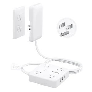 6FT Flat Plug Power Strip with Outlet Cover Outlet Concealer Extension Cord with 4 Outlets and 4 USB Ports, 1440J Surge Protector for Home Improvement to Hide Messy 6FT Flat Plug Power Strip with Outlet Cover Outlet Concealer Extension Cord with 4 Outlets and 4 USB Ports, 1440J Surge Protector for Home Improvement to Hide Messy