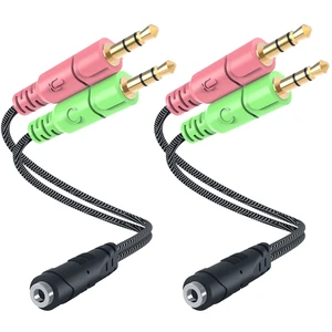 Headphone Splitter for Computer 2 Pack Headset Splitter Cable for PC Braided CTIA 3.5mm TRRS Female to Dual TRS Male Mic Audio Jack Y Headset Splitter Adapter Laptop to Gaming Headset - 8 inch Headphone Splitter for Computer 2 Pack Headset Splitter Cable for PC Braided CTIA 3.5mm TRRS Female to Dual TRS Male Mic Audio Jack Y Headset Splitter Adapter Laptop to Gaming Headset - 8 inch