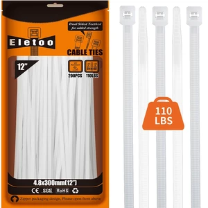 12 Inch White Zip Ties Heavy Duty 200 Pack Cable Ties 110 LBS UV Resistant Cable Ties, Clear Zip Ties, Weatherproof, Self-Locking for Indoor and Outdoor 12 Inch White Zip Ties Heavy Duty 200 Pack Cable Ties 110 LBS UV Resistant Cable Ties, Clear Zip Ties, Weatherproof, Self-Locking for Indoor and Outdoor