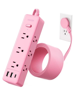Flat Extension Cord, Pink Power Strip, Cute Pink Extension Cord 5FT, 9 Outlets 3 USB (1 USB C), Mounted, Multiple Outlets for Home Office, Kawaii, Desk Accessories, Women Flat Extension Cord, Pink Power Strip, Cute Pink Extension Cord 5FT, 9 Outlets 3 USB (1 USB C), Mounted, Multiple Outlets for Home Office, Kawaii, Desk Accessories, Women
