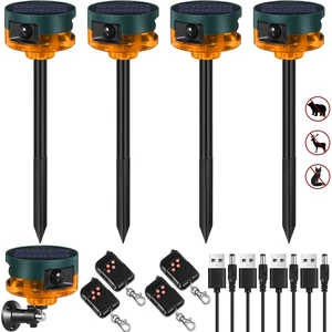 4 Pack Solar Outdoor Motion Sensor Alarm-Dog Barking&Gunshot Sound Support Recording Animal Deterrent for Home Security, 13 Kinds of Sounds (Yellow) 4 Pack Solar Outdoor Motion Sensor Alarm-Dog Barking&Gunshot Sound Support Recording Animal Deterrent for Home Security, 13 Kinds of Sounds (Yellow)