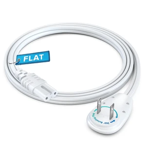 TV Power Cord 3 Ft, 2-Prong IEC C7, White, 360 Rotating Flat Plug, UL Works with gaming consoles, speakers, printers, and all IEC C7-compatible electronics TV Power Cord 3 Ft, 2-Prong IEC C7, White, 360 Rotating Flat Plug, UL Works with gaming consoles, speakers, printers, and all IEC C7-compatible electronics