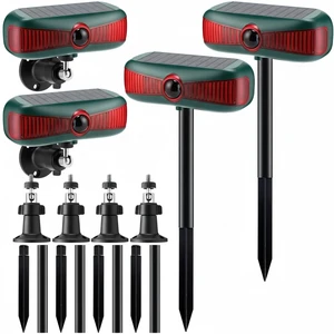 4 Pcs Solar Outdoor Alarm Motion Sensor 129dB Security Siren Ultrasonic Detector Strobe Light, 4 Modes Animal Deterrent Waterproof Alarm for Home, Farm (Red) 4 Pcs Solar Outdoor Alarm Motion Sensor 129dB Security Siren Ultrasonic Detector Strobe Light, 4 Modes Animal Deterrent Waterproof Alarm for Home, Farm (Red)