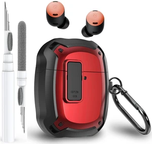 for Google Pixel Buds Pro 2 / Pro Case Cover with Lock Clip & Cleaner Pen 2024/2022, Shockproof Protective Hard Shell Skin with Carabiner Men Women - Black/Red for Google Pixel Buds Pro 2 / Pro Case Cover with Lock Clip & Cleaner Pen 2024/2022, Shockproof Protective Hard Shell Skin with Carabiner Men Women - Black/Red