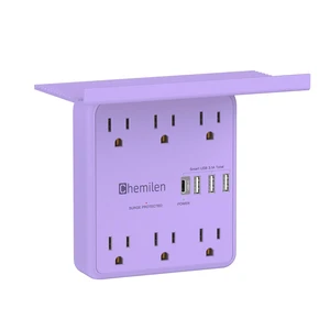 Wall Charger with Shelf 6 Outlet Extender with USB Ports ETL Listed Purple Power Strip with Adapter Spaced Outlets - Multi Plug Outlet Surge Protector for Home Office Travel Wall Charger with Shelf 6 Outlet Extender with USB Ports ETL Listed Purple Power Strip with Adapter Spaced Outlets - Multi Plug Outlet Surge Protector for Home Office Travel