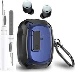 for Google Pixel Buds Pro 2/Pro Case Cover with Lock Clip & Cleaner Pen 2024/2022, Shockproof Protective Hard Shell Skin with Carabiner Men Women - Black/Blue for Google Pixel Buds Pro 2/Pro Case Cover with Lock Clip & Cleaner Pen 2024/2022, Shockproof Protective Hard Shell Skin with Carabiner Men Women - Black/Blue
