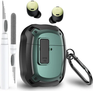 for Google Pixel Buds Pro/Pro 2 Case Cover with Lock Clip & Cleaner Pen 2022/2024, Shockproof Protective Hard Shell Skin with Carabiner Men Women - Black/Green for Google Pixel Buds Pro/Pro 2 Case Cover with Lock Clip & Cleaner Pen 2022/2024, Shockproof Protective Hard Shell Skin with Carabiner Men Women - Black/Green