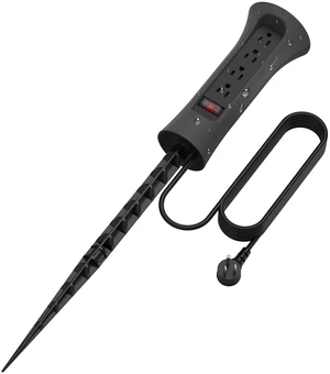 Outdoor Power Strip Weatherproof with Stake, Waterproof Extension Cord with Multiple Outlets, Christmas Exterior Garden Decor, Yard, Camping, 4 Plugs, Surge Protector 10FT, Black Outdoor Power Strip Weatherproof with Stake, Waterproof Extension Cord with Multiple Outlets, Christmas Exterior Garden Decor, Yard, Camping, 4 Plugs, Surge Protector 10FT, Black