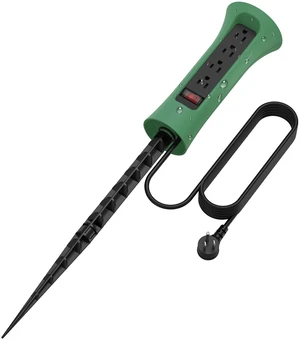 Outdoor Power Strip Weatherproof with Stake, Waterproof Extension Cord with Multiple Outlets, Christmas Exterior Garden Decor, Yard, Camping, 4 Plugs, Surge Protector 10FT, Green Outdoor Power Strip Weatherproof with Stake, Waterproof Extension Cord with Multiple Outlets, Christmas Exterior Garden Decor, Yard, Camping, 4 Plugs, Surge Protector 10FT, Green