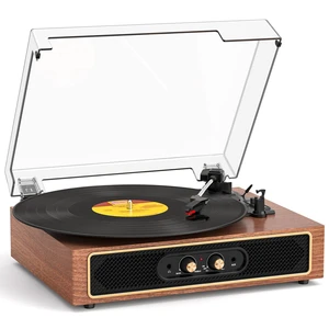 Retro Vinyl Record Player with Speaker, Bass/Treble Control,Walnut Compact 3-speed belt drive vintage turntable with Bluetooth input, auto stop, RCA/AUX/headphone jack, retro home décor gift Retro Vinyl Record Player with Speaker, Bass/Treble Control,Walnut Compact 3-speed belt drive vintage turntable with Bluetooth input, auto stop, RCA/AUX/headphone jack, retro home décor gift