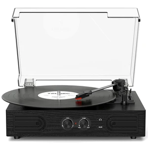 Vinyl Record Player with Built-in Speakers 3-Speed Vintage Record Player Support Treble& Bass Control, 3.5mm Headphone Jack, RCA-Out/Aux in, Belt-Driven LP Turntable,Black Wood Vinyl Record Player with Built-in Speakers 3-Speed Vintage Record Player Support Treble& Bass Control, 3.5mm Headphone Jack, RCA-Out/Aux in, Belt-Driven LP Turntable,Black Wood