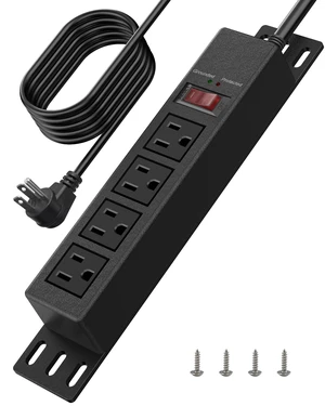 1500J Small Surge Protector Power Strip 4 Outlets 10 ft, Black Grounded & Protected Lights, Mountable, RESET Switch, 12A/1500W, 16AWG Flat Plug Extension Cord for Home Office, ETL Listed 1500J Small Surge Protector Power Strip 4 Outlets 10 ft, Black Grounded & Protected Lights, Mountable, RESET Switch, 12A/1500W, 16AWG Flat Plug Extension Cord for Home Office, ETL Listed
