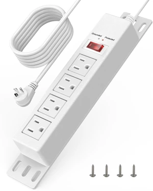 1500J Small Surge Protector Power Strip 4 Outlets 10 ft, White Grounded & Protected Lights, Mountable, RESET Switch, 12A/1500W, 16AWG Flat Plug Extension Cord for Home Office, ETL Listed 1500J Small Surge Protector Power Strip 4 Outlets 10 ft, White Grounded & Protected Lights, Mountable, RESET Switch, 12A/1500W, 16AWG Flat Plug Extension Cord for Home Office, ETL Listed