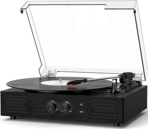 Vinyl Records Player with Bulit-in Stereo Speaker Bass &Treble Tone Control Bluetooth 3-Speed Belt-Driven Turntable,Vintage LP Player, Headphone Jack, RCA Line-out, AUX-In, Auto-Stop, Black Wood Vinyl Records Player with Bulit-in Stereo Speaker Bass &Treble Tone Control Bluetooth 3-Speed Belt-Driven Turntable,Vintage LP Player, Headphone Jack, RCA Line-out, AUX-In, Auto-Stop, Black Wood