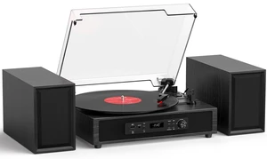 Vinyl Record Player with 4+2 External Stereo Speakers, Black (6 Speakers) Bluetooth, 3-Speed Belt-Drive Turntable, HiFi Sound, USB/SD Recording Vinyl to Digital, RCA & Headphone Out AUX-in Vinyl Record Player with 4+2 External Stereo Speakers, Black (6 Speakers) Bluetooth, 3-Speed Belt-Drive Turntable, HiFi Sound, USB/SD Recording Vinyl to Digital, RCA & Headphone Out AUX-in