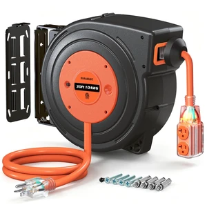 20AMP Retractable Extension Cord Reel, 30FT, 10 Gauge, ETL Listed 4 Lighted Outlets, 10 AWG SJTOW Heavy Duty Power Cord, 2500W, Auto Rewind, Wall/Ceiling Mount for Garage Workshop 20AMP Retractable Extension Cord Reel, 30FT, 10 Gauge, ETL Listed 4 Lighted Outlets, 10 AWG SJTOW Heavy Duty Power Cord, 2500W, Auto Rewind, Wall/Ceiling Mount for Garage Workshop