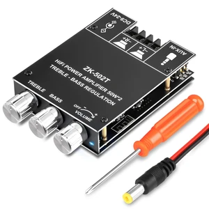 ZK-502T Bluetooth Amplifier Board,50W+50W 2.0 Channel Amp Board with Treble and Bass Control,DC 12-24V, Bluetooth and AUX Inputs, Audio Amp Board for Home DIY Wireless Speakers, Password Free ZK-502T Bluetooth Amplifier Board,50W+50W 2.0 Channel Amp Board with Treble and Bass Control,DC 12-24V, Bluetooth and AUX Inputs, Audio Amp Board for Home DIY Wireless Speakers, Password Free