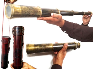 Rare Brass Telescope Spyglass - East India Company 1818 Tracker Vintage Pirate Spyglass Scope Antique 32" Large Handstitched Leather Gift Box (BT-EIC-32) Rare Brass Telescope Spyglass - East India Company 1818 Tracker Vintage Pirate Spyglass Scope Antique 32" Large Handstitched Leather Gift Box (BT-EIC-32)