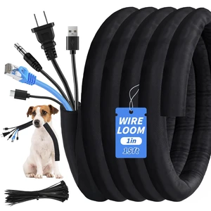 15ft - 1in Split Braided Sleeve Cable Management, Self-Wrapping Flexible loom tubing protects wires from abrasion and heat. Great for automotive, TV, computer, and home electrical use 15ft - 1in Split Braided Sleeve Cable Management, Self-Wrapping Flexible loom tubing protects wires from abrasion and heat. Great for automotive, TV, computer, and home electrical use
