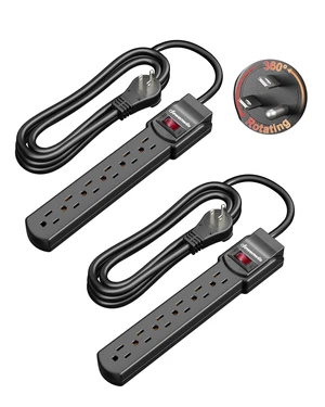 6FT Long Power Strip Low Profile Flat Plug, 15 Amp Circuit Breaker, 500 Joules, Wall Mount for Office, Living Room, Bedroom, White, UL Listed 6FT Long Power Strip Low Profile Flat Plug, 15 Amp Circuit Breaker, 500 Joules, Wall Mount for Office, Living Room, Bedroom, White, UL Listed