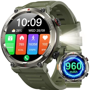 Military Tactical Smart Watches for Men, 100-Day Battery Rugged Fitness Watch with Compass & Flashlight, Sports Watch for Android with 1.45" HD Display AI Voice, IP68 Waterproof Smartwatch (Green) Military Tactical Smart Watches for Men, 100-Day Battery Rugged Fitness Watch with Compass & Flashlight, Sports Watch for Android with 1.45" HD Display AI Voice, IP68 Waterproof Smartwatch (Green)