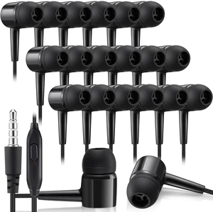 50 Pack Wired Ear Buds with Mic for Student, Classic, Black Ear Headphones Wired Earbuds Bulk, with 3.5mm Plug, for School Classroom Library Museum Travel Plane Tablet 50 Pack Wired Ear Buds with Mic for Student, Classic, Black Ear Headphones Wired Earbuds Bulk, with 3.5mm Plug, for School Classroom Library Museum Travel Plane Tablet