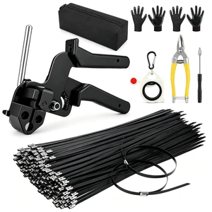 300PCS 12" Stainless Steel Cable Tie Gun Kit, Black Metal Zip Ties Heavy Duty & UV Resistant, 200lbs Tensile Strength, Adjustable Cutting Tool for Fencing, Exhaust Wrap & Automotive 300PCS 12" Stainless Steel Cable Tie Gun Kit, Black Metal Zip Ties Heavy Duty & UV Resistant, 200lbs Tensile Strength, Adjustable Cutting Tool for Fencing, Exhaust Wrap & Automotive