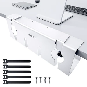 No Drill Under Desk Cable Management Tray, 17'' Wire Management, Punch-Free Clamp on, Metal Cable Tray, Wire Organizer Under Desk, Under Dessk Basket for Office and Home, White No Drill Under Desk Cable Management Tray, 17'' Wire Management, Punch-Free Clamp on, Metal Cable Tray, Wire Organizer Under Desk, Under Dessk Basket for Office and Home, White