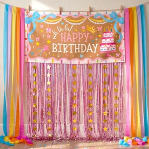 Fancy Pink Party Decorations Ooh La La Birthday Banner Set French Princess Cake Theme, Pastel Rainbow Streamers, Pink Foil Fringe Curtain Backdrop Kit, Star Garland Fancy Pink Party Decorations Ooh La La Birthday Banner Set French Princess Cake Theme, Pastel Rainbow Streamers, Pink Foil Fringe Curtain Backdrop Kit, Star Garland