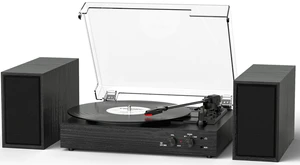Vinyl Record Player with External Speakers, Vintage 3-Speed Turntable with Dual Speakers, Bluetooth Music Playback, MP3 PC Encoding, AUX Input Headphone Jack and RCA Out, Black Wood Vinyl Record Player with External Speakers, Vintage 3-Speed Turntable with Dual Speakers, Bluetooth Music Playback, MP3 PC Encoding, AUX Input Headphone Jack and RCA Out, Black Wood