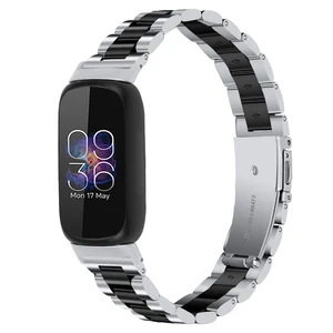 Stainless Steel Band Compatible with Fitbit Inspire 3, Adjustable Metal Watch Bands BraceletsWristband Replacement for Women Men(Silver-Black) Stainless Steel Band Compatible with Fitbit Inspire 3, Adjustable Metal Watch Bands BraceletsWristband Replacement for Women Men(Silver-Black)