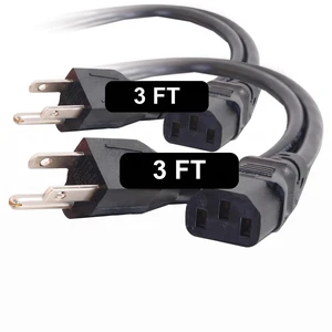 3FT Replacement AC Power Cord - Power Cable for Electronics, TV, Computer, Printer, Radio, Monitor, Samsung, Dell, Vizio, LG, Asus, Laptop and More (03129) (Pack of 2) 3FT Replacement AC Power Cord - Power Cable for Electronics, TV, Computer, Printer, Radio, Monitor, Samsung, Dell, Vizio, LG, Asus, Laptop and More (03129) (Pack of 2)