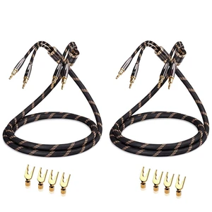 A Pair Audiophile Speaker Cable,Convertible Banana Spade Gold Plated Connector,Nylon Braid,HiFi Quality Cable(4.9ft/1.5M,2 Cables for 2 Speakers) A Pair Audiophile Speaker Cable,Convertible Banana Spade Gold Plated Connector,Nylon Braid,HiFi Quality Cable(4.9ft/1.5M,2 Cables for 2 Speakers)