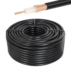 RF RG213 Coaxial Cable - 100FT 50 Ohm Low-Attenuation RG213 Coax Cable with Bare Copper Braid Shielding RF RG213 Coaxial Cable - 100FT 50 Ohm Low-Attenuation RG213 Coax Cable with Bare Copper Braid Shielding