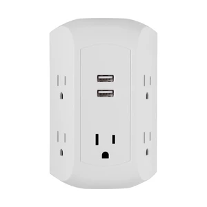 5-Outlet 2-USB Sur Protector Outlet Adapter, 560 Joules Fast Charging Station, 12W USB-A Ports, Side Access, Compatible with Apple iPhone, iPad, Samsung, Google Pixel, White, 58297 5-Outlet 2-USB Sur Protector Outlet Adapter, 560 Joules Fast Charging Station, 12W USB-A Ports, Side Access, Compatible with Apple iPhone, iPad, Samsung, Google Pixel, White, 58297
