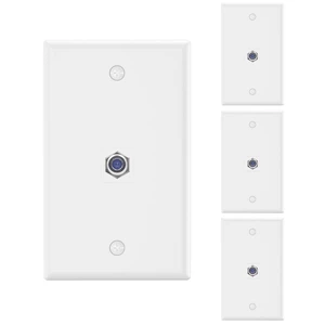 Coax Wall Plate UL Listed, 3GHz Coaxial Cable Outlet, White 4-Pack UL Listed for Safety, 3GHz Coaxial Cable Support, Nickel-Plated F-Type Jack Coax Wall Plate UL Listed, 3GHz Coaxial Cable Outlet, White 4-Pack UL Listed for Safety, 3GHz Coaxial Cable Support, Nickel-Plated F-Type Jack
