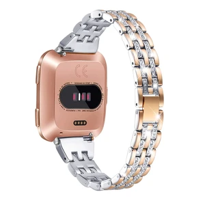 Bands Compatible with Fitbit Versa 2/Versa Lite/Versa, Women Replacement Metal Rhinestone Bling Bracelet Wristband, Copper Gold with Silver Bands Compatible with Fitbit Versa 2/Versa Lite/Versa, Women Replacement Metal Rhinestone Bling Bracelet Wristband, Copper Gold with Silver