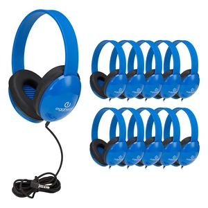 Heavy-Duty Kids' Headphones with Padded Ear Cups and 6' Cord, Adjustable Tangle-Free Plastic Classroom Headphones for Kids, Pack of 10, Blue Heavy-Duty Kids' Headphones with Padded Ear Cups and 6' Cord, Adjustable Tangle-Free Plastic Classroom Headphones for Kids, Pack of 10, Blue