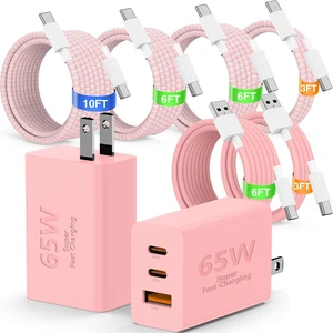 65W USB C Super Fast Charger for Samsung S26 Ultra,3-Port Type C Laptop Adapter Block with 3+6ft USB&3+6+10+10ft USBC Cable for Samsung Galaxy S26 Ultra S25/S24/S23,Tab,MacBook, iPhone 17/16-Pink 65W USB C Super Fast Charger for Samsung S26 Ultra,3-Port Type C Laptop Adapter Block with 3+6ft USB&3+6+10+10ft USBC Cable for Samsung Galaxy S26 Ultra S25/S24/S23,Tab,MacBook, iPhone 17/16-Pink